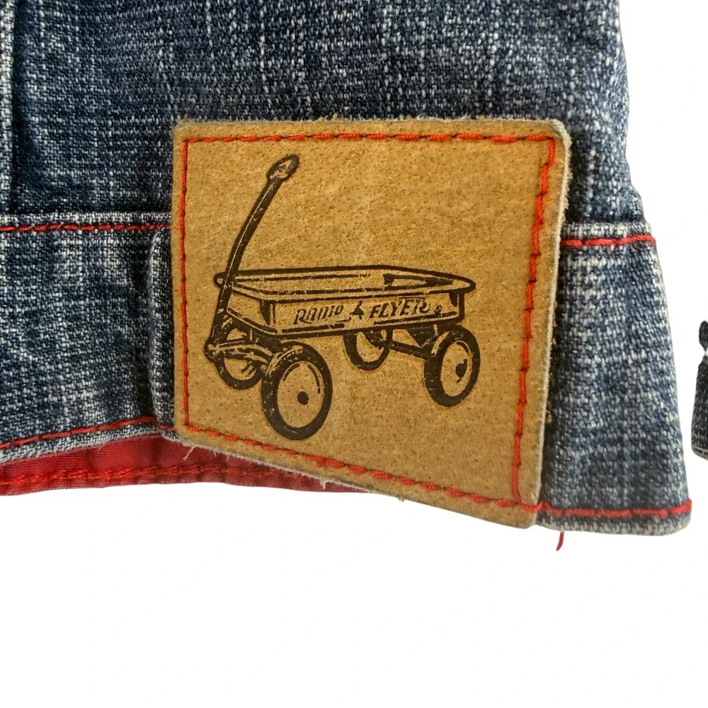 Radio Flyer Denim Jacket Kids SZ 6 Blue Long Sleeve Logo Patch Snap Front